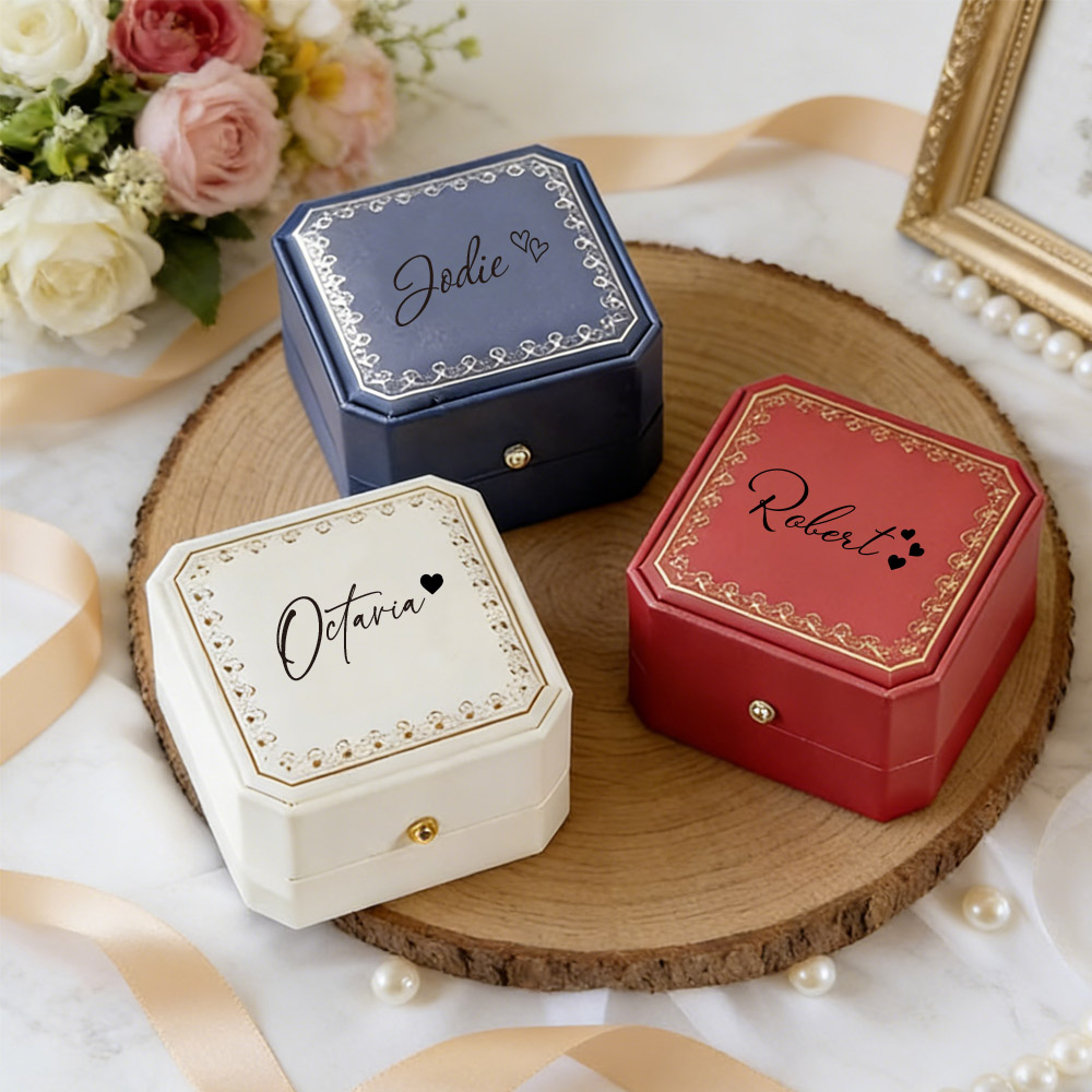 Velvet Jewelry Box - Personalized Faux Leather Ring Box Velvet