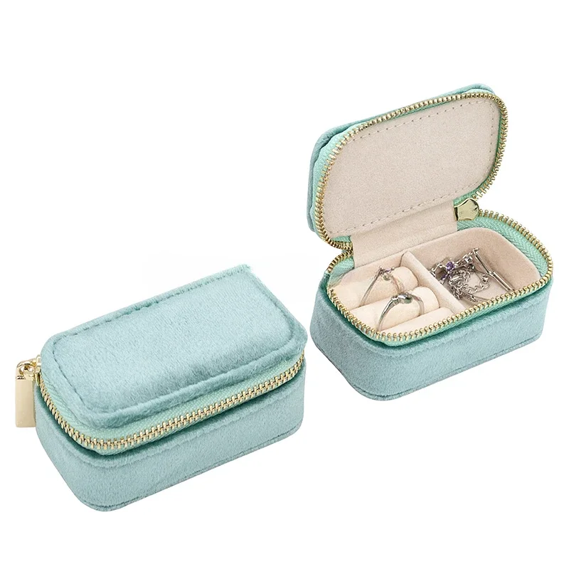 Velvet Jewelry Box - Mini Travel Jewelry Box, Ring Zipper