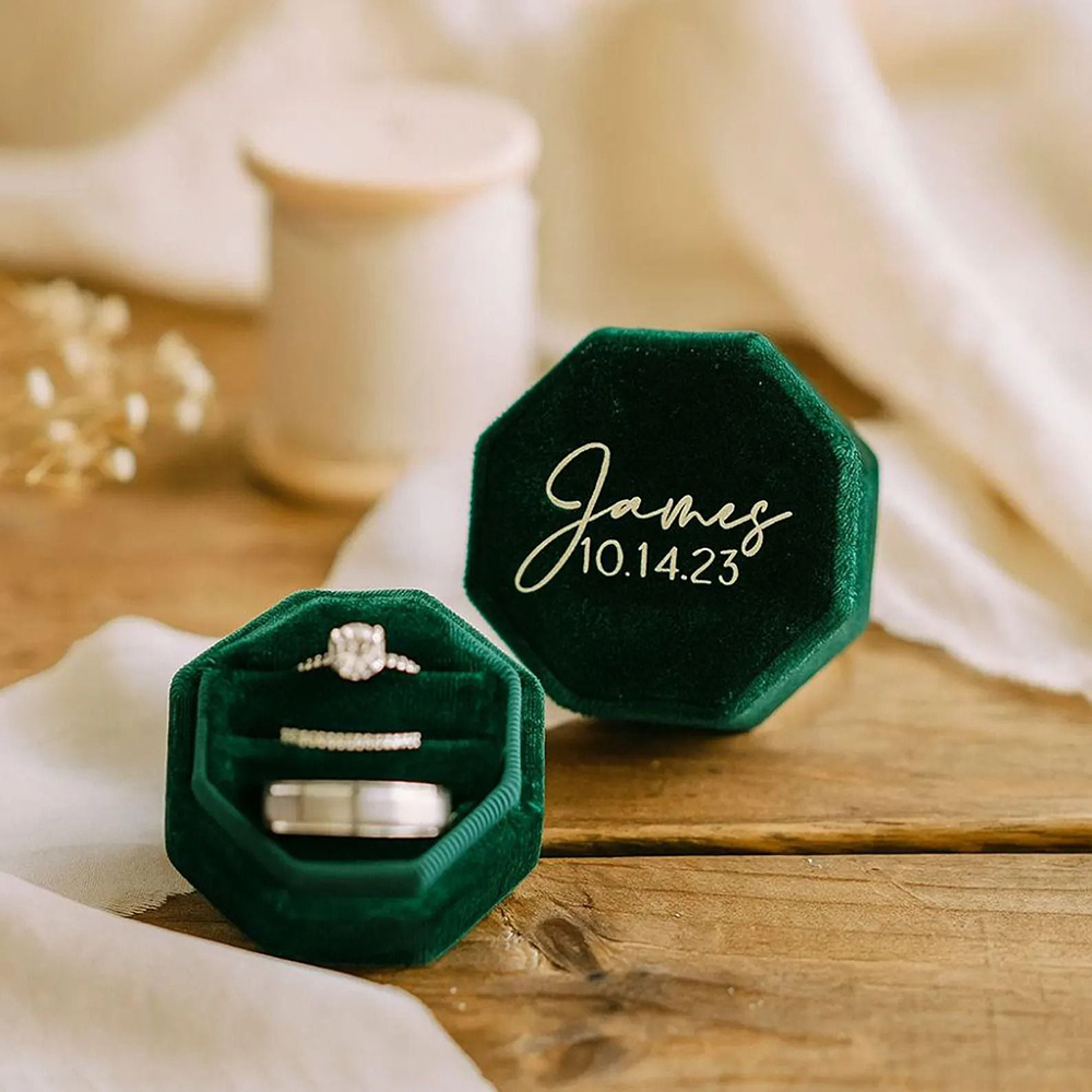 Velvet Jewelry Box - Personalized Velvet Wedding Ring Box Triple