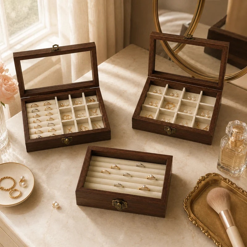 Bedroom Desktop Walnut Pattern - Velvet Jewelry Box 评论和价格